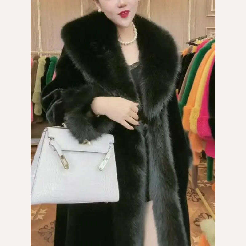 KIMLUD, 2023 Winter Fur Coat Women Thickened Artificial Fox Fur Mid Length Mink All Match Big Fur Collar Long Sleeved Female Outwear, black / S 35-40kg, KIMLUD Womens Clothes