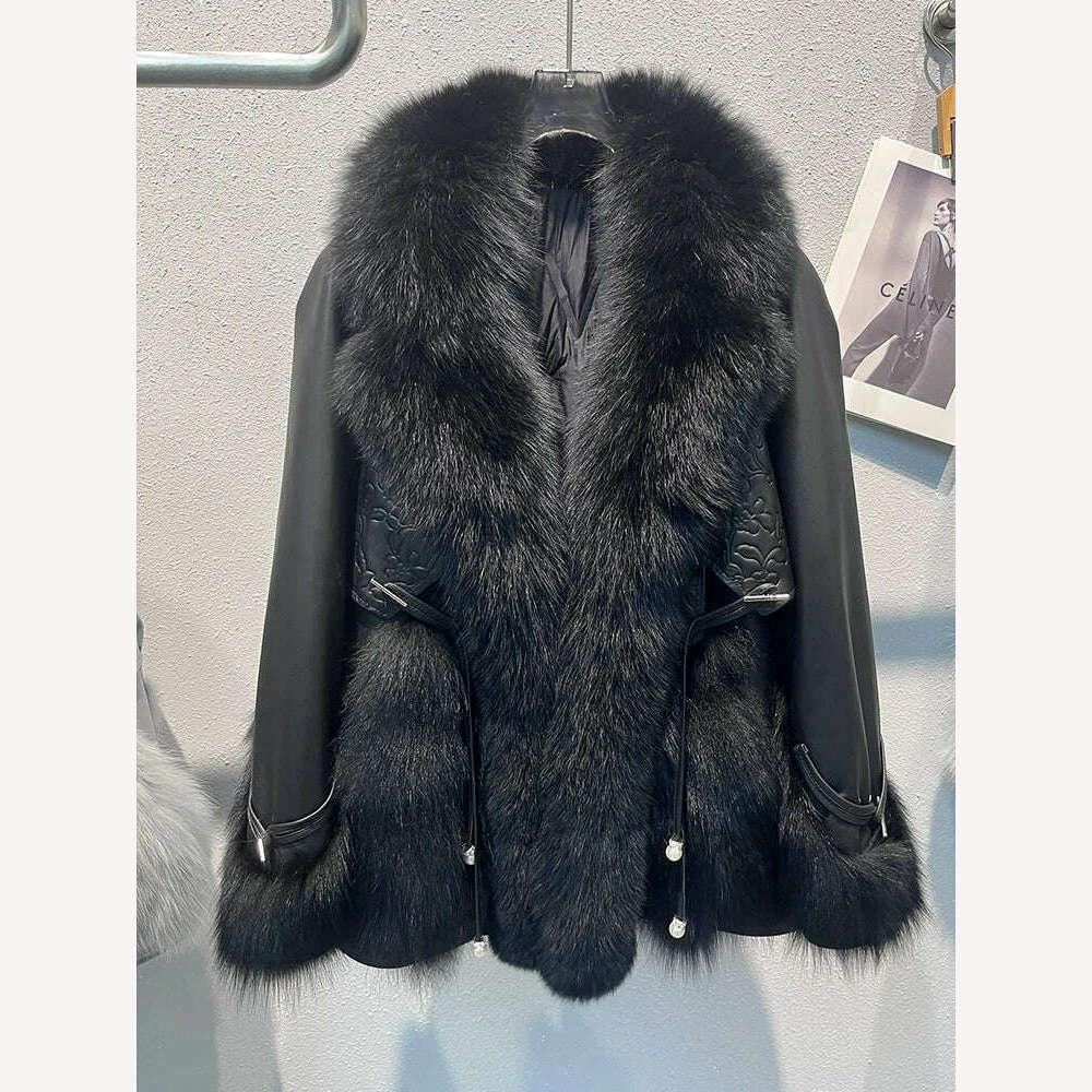 KIMLUD, 2023 Winter Women Real Natural Fox Fur Coat Geniune Sheepskin Leather Goose Down Jacket Luxury Thick Warm Female Coat Outwear, KIMLUD Womens Clothes