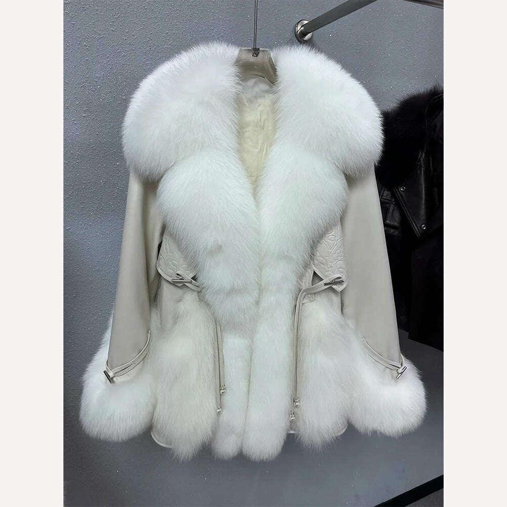 KIMLUD, 2023 Winter Women Real Natural Fox Fur Coat Geniune Sheepskin Leather Goose Down Jacket Luxury Thick Warm Female Coat Outwear, KIMLUD Womens Clothes
