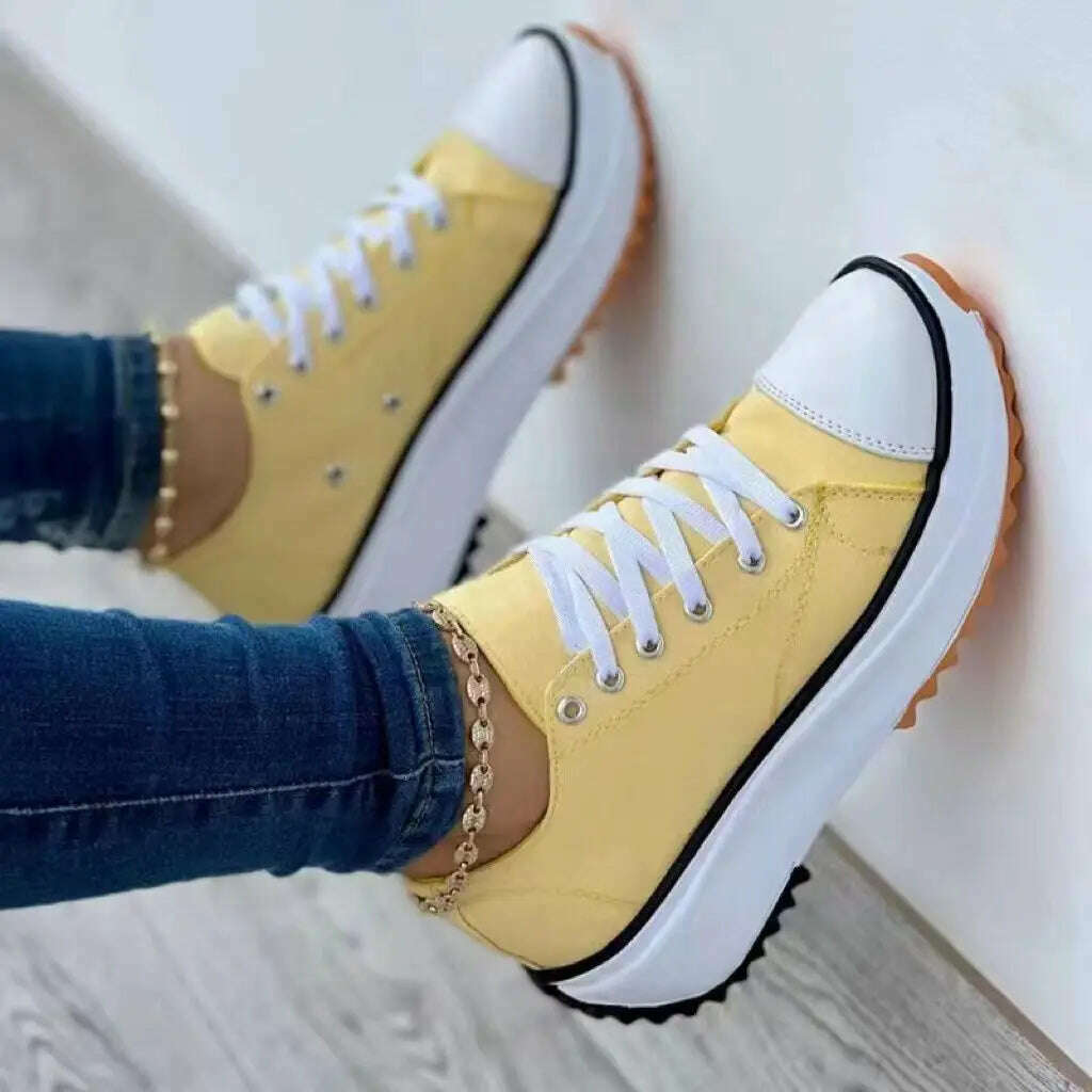 KIMLUD, 2023 Woman Platform Sneakers Women Casual Shoes Female Canvas Shoes Tennis Ladies Shoes Chunky Sneakers Lace Up Shoe Plus Size, Yellow / 35, KIMLUD Womens Clothes