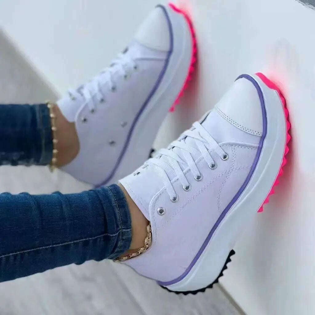 KIMLUD, 2023 Woman Platform Sneakers Women Casual Shoes Female Canvas Shoes Tennis Ladies Shoes Chunky Sneakers Lace Up Shoe Plus Size, White / 35, KIMLUD Womens Clothes