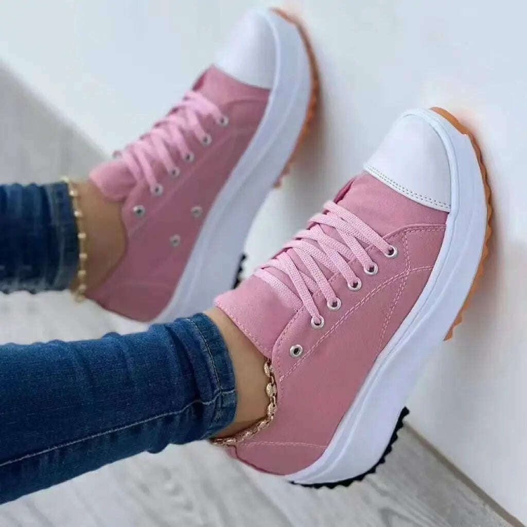 KIMLUD, 2023 Woman Platform Sneakers Women Casual Shoes Female Canvas Shoes Tennis Ladies Shoes Chunky Sneakers Lace Up Shoe Plus Size, Pink / 35, KIMLUD Womens Clothes