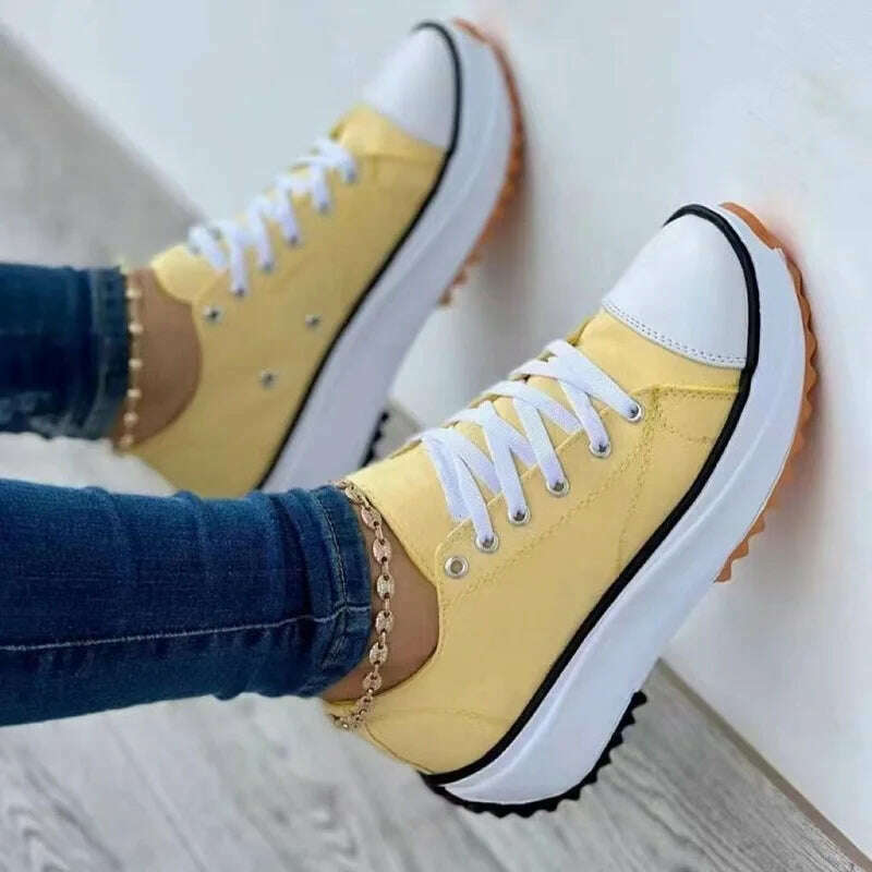 KIMLUD, 2023 Woman Platform Sneakers Women Casual Shoes Female Canvas Shoes Tennis Ladies Shoes Chunky Sneakers Lace Up Shoe Plus Size, KIMLUD Womens Clothes