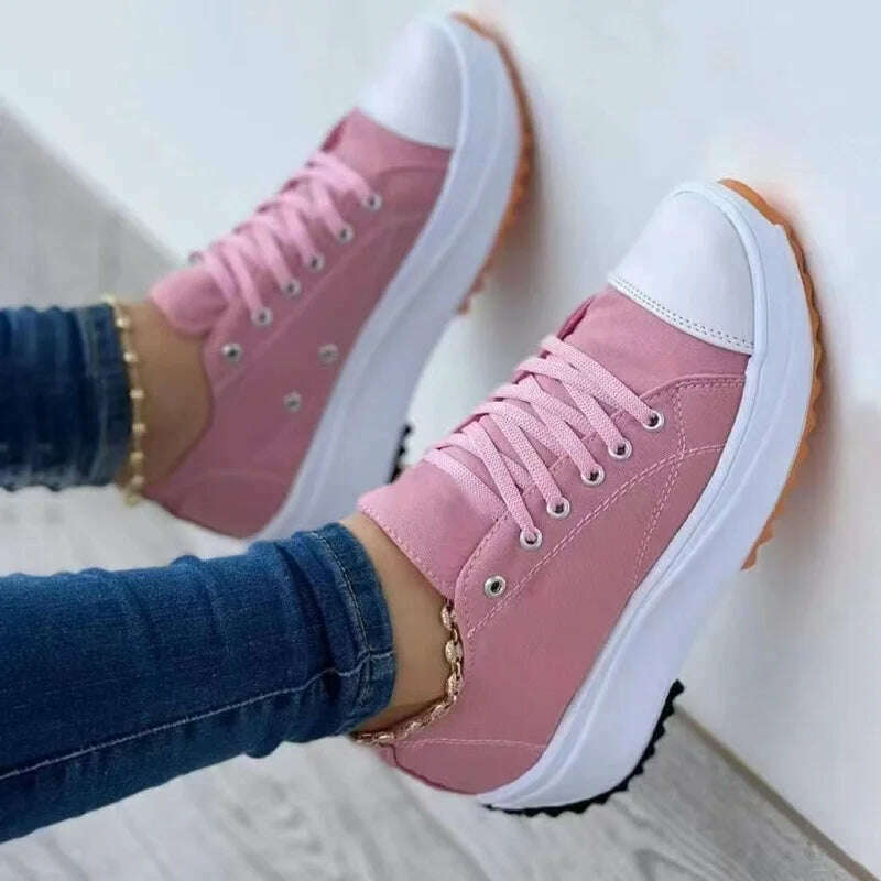 KIMLUD, 2023 Woman Platform Sneakers Women Casual Shoes Female Canvas Shoes Tennis Ladies Shoes Chunky Sneakers Lace Up Shoe Plus Size, KIMLUD Womens Clothes