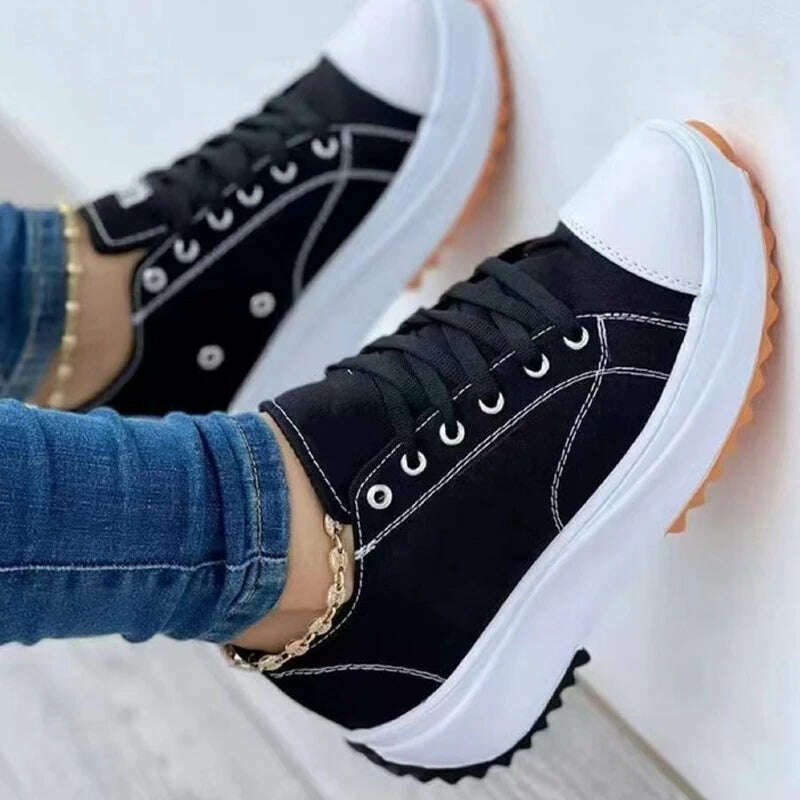 KIMLUD, 2023 Woman Platform Sneakers Women Casual Shoes Female Canvas Shoes Tennis Ladies Shoes Chunky Sneakers Lace Up Shoe Plus Size, KIMLUD Womens Clothes