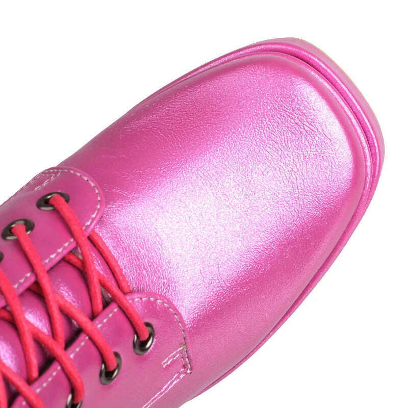 2023 Women Ankle Boots Platform Thick High Heel Ladies Short Boots PU Leather Fashion Square Toe Zipper Women's Boots Big Size - KIMLUD