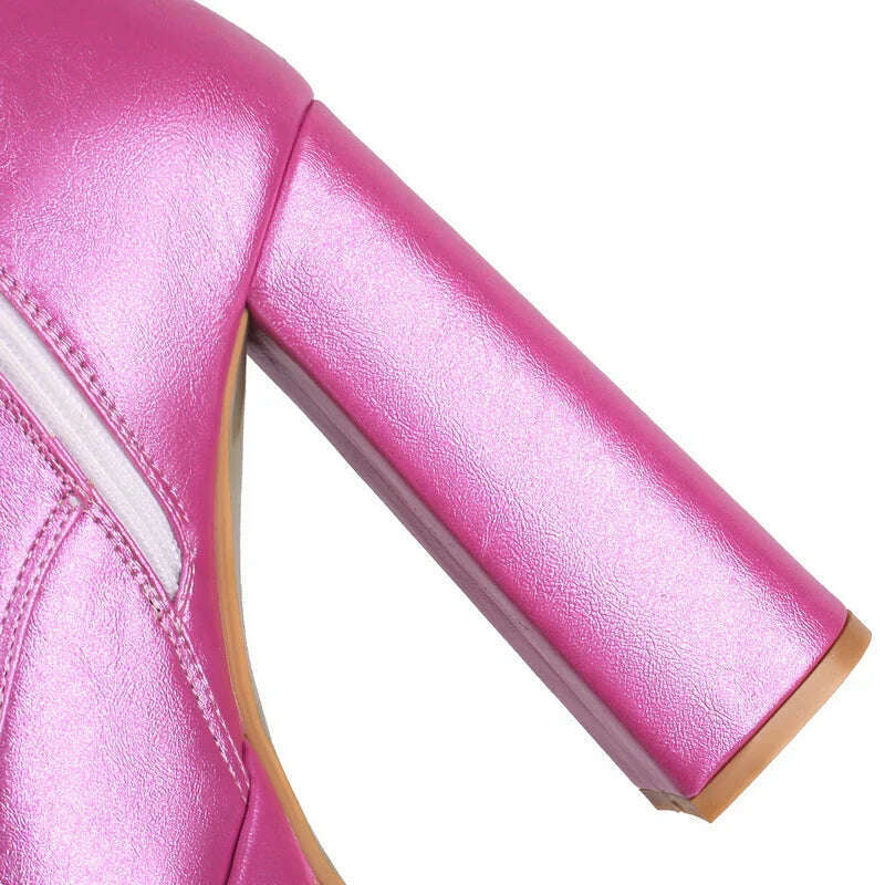 2023 Women Ankle Boots Platform Thick High Heel Ladies Short Boots PU Leather Fashion Square Toe Zipper Women's Boots Big Size - KIMLUD