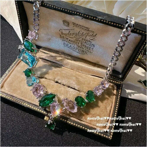 KIMLUD, 2023 Women earrings Columbia Gem Bracelet Vintage Plated 18K Gold Malachite Green Zircon Dragonfly brooch, necklace 1, KIMLUD APPAREL - Womens Clothes