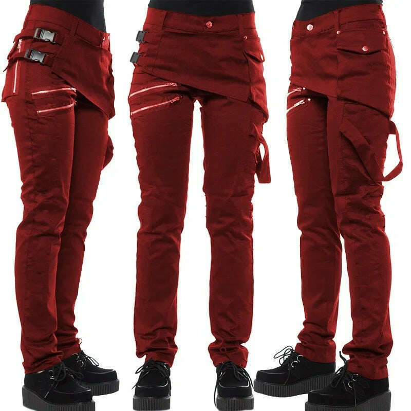 KIMLUD, 2023 Women Retro PU Pants Leather Pants Steampunk Rivet Lace-up Pencil Pants Skinny Trousers Streetwear Autumn Casual Trousers, KIMLUD Womens ClothesKIMLUD, 2023 Women Retro PU Pants Leather Pants Steampunk Rivet Lace-up Pencil Pants Skinny Trousers Streetwear Autumn Casual Trousers, HP0731 red / S, KIMLUD APPAREL - Womens Clothes