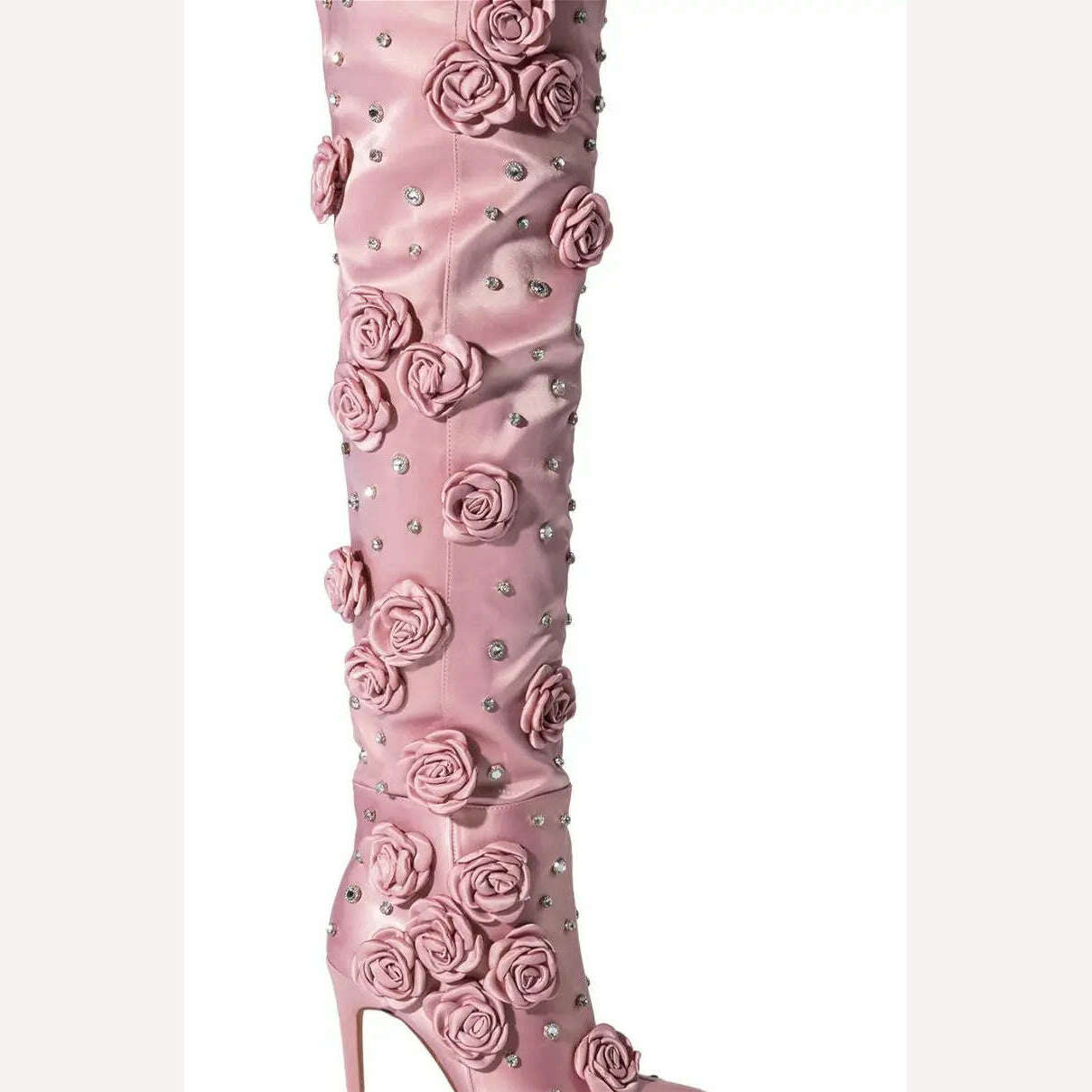 2023 Women's Pointed Toe High Heel Boots Elegant Champagne Flower Decor Boots Stiletto Gems Sequin Ladies Boots Women Shoes 44 - KIMLUD