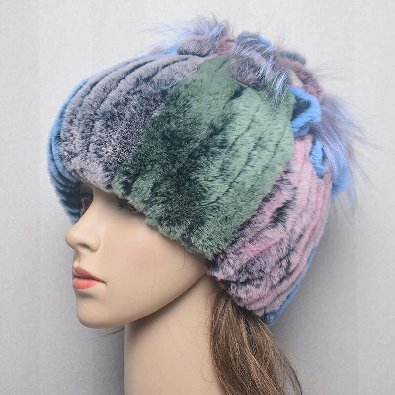KIMLUD, 2023 Women's Winter Warm Real Rex Rabbit Fur Hat Snow Cap Hats for Women Girls Real Fur Knit Skullies Beanies Natural Fluffy Hat, Hat 4, KIMLUD Womens Clothes
