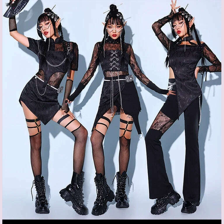 KIMLUD, 2023New Jazz Dance Costume Women Sexy White Lace Gogo Dancer Outfit Hip Hop Clothes Korean Singer Stage Costume Dj Ds Rave Wear, KIMLUD Womens Clothes