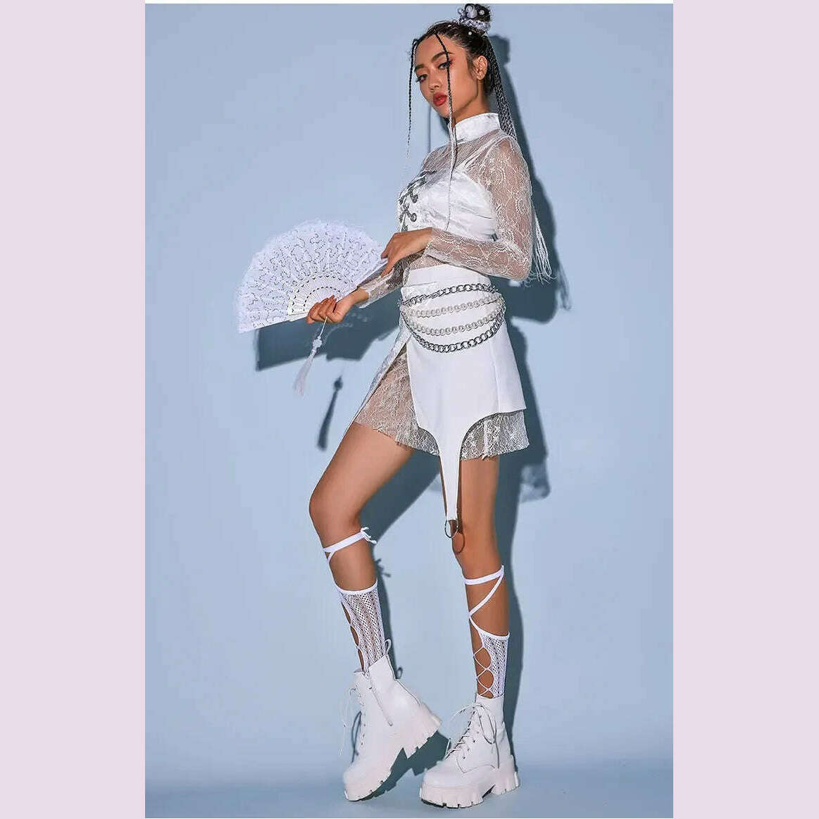 KIMLUD, 2023New Jazz Dance Costume Women Sexy White Lace Gogo Dancer Outfit Hip Hop Clothes Korean Singer Stage Costume Dj Ds Rave Wear, KIMLUD Womens Clothes