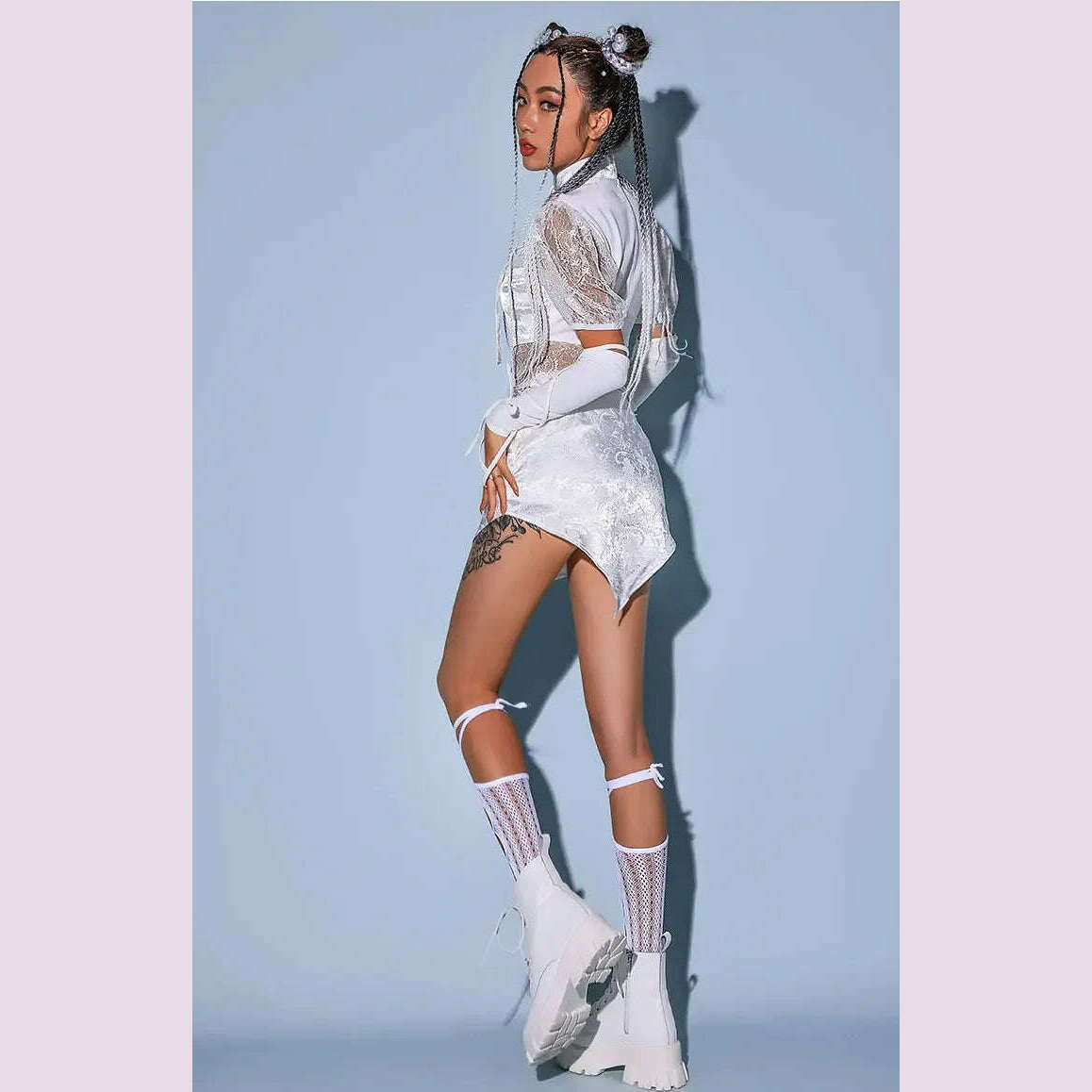 KIMLUD, 2023New Jazz Dance Costume Women Sexy White Lace Gogo Dancer Outfit Hip Hop Clothes Korean Singer Stage Costume Dj Ds Rave Wear, KIMLUD Womens Clothes