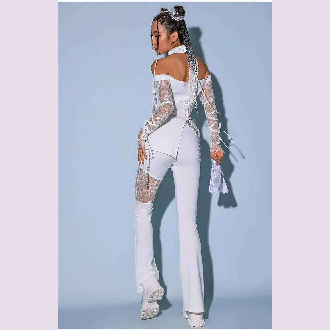 KIMLUD, 2023New Jazz Dance Costume Women Sexy White Lace Gogo Dancer Outfit Hip Hop Clothes Korean Singer Stage Costume Dj Ds Rave Wear, KIMLUD Womens Clothes