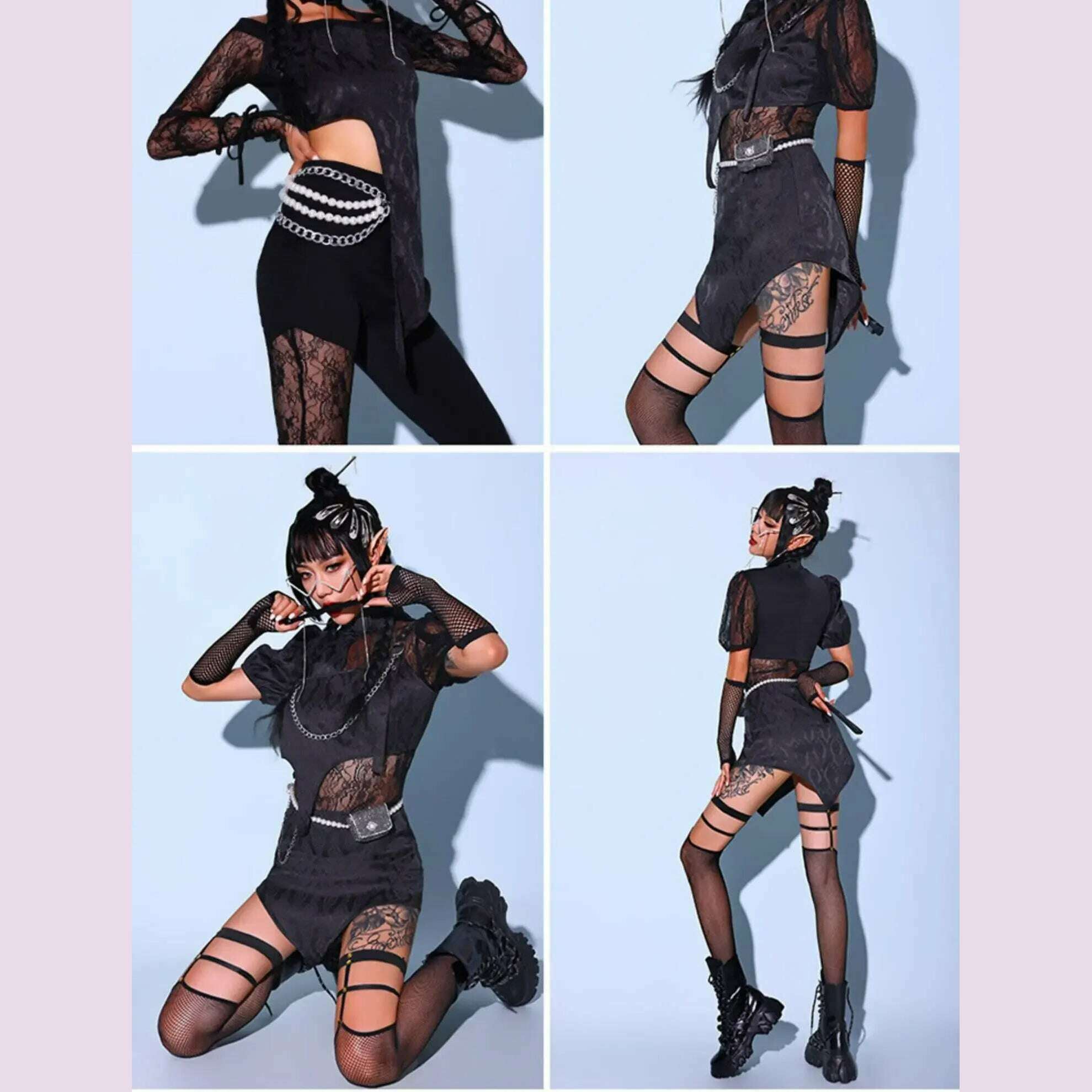 KIMLUD, 2023New Jazz Dance Costume Women Sexy White Lace Gogo Dancer Outfit Hip Hop Clothes Korean Singer Stage Costume Dj Ds Rave Wear, KIMLUD Womens Clothes