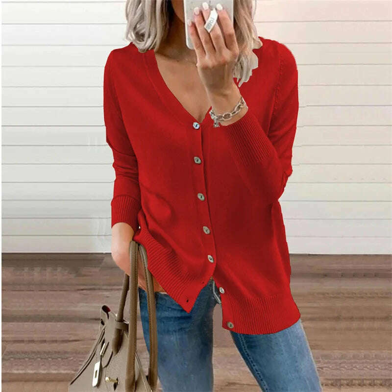 2024 Autumn/Winter Amazon Wish Women's Button Long Sleeve Cardigan Women's Knitted Sweater Jacket - KIMLUD