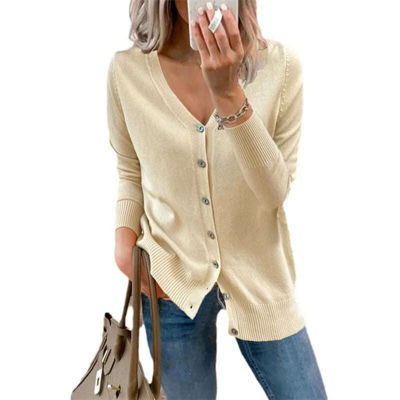 2024 Autumn/Winter Amazon Wish Women's Button Long Sleeve Cardigan Women's Knitted Sweater Jacket - KIMLUD