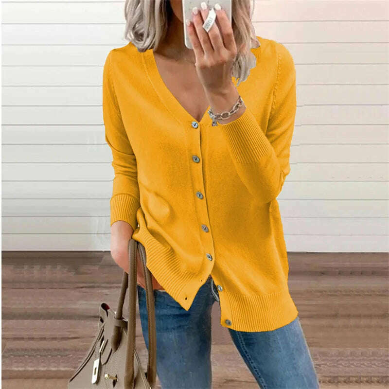 2024 Autumn/Winter Amazon Wish Women's Button Long Sleeve Cardigan Women's Knitted Sweater Jacket - KIMLUD