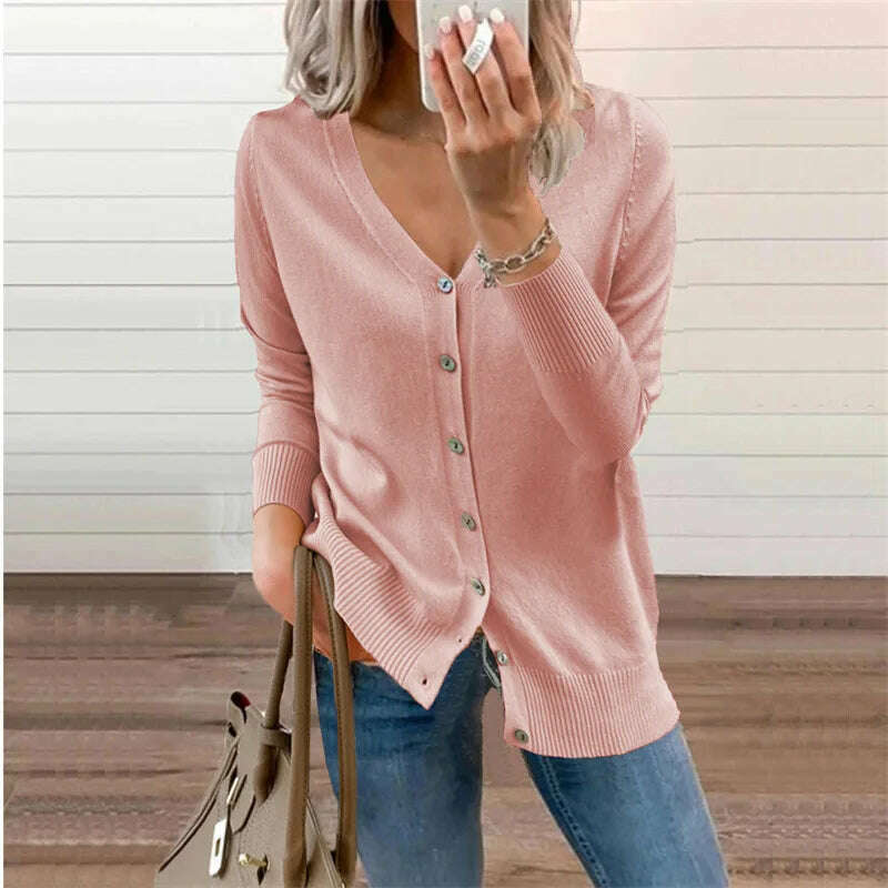 2024 Autumn/Winter Amazon Wish Women's Button Long Sleeve Cardigan Women's Knitted Sweater Jacket - KIMLUD