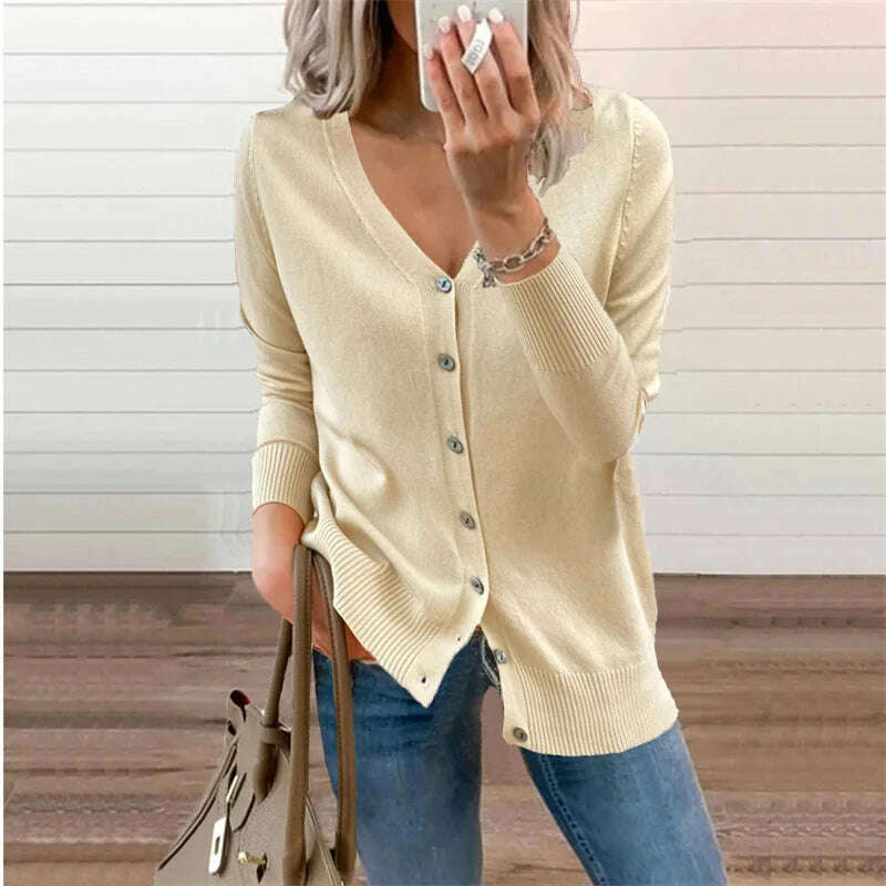 2024 Autumn/Winter Amazon Wish Women's Button Long Sleeve Cardigan Women's Knitted Sweater Jacket - KIMLUD