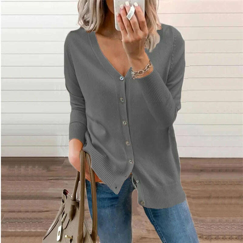 2024 Autumn/Winter Amazon Wish Women's Button Long Sleeve Cardigan Women's Knitted Sweater Jacket - KIMLUD