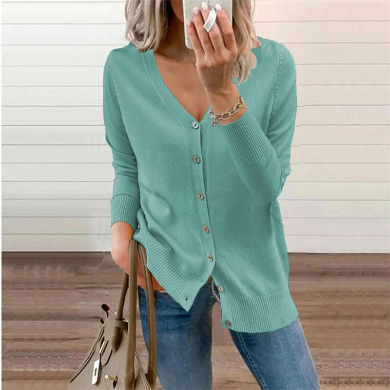 2024 Autumn/Winter Amazon Wish Women's Button Long Sleeve Cardigan Women's Knitted Sweater Jacket - KIMLUD