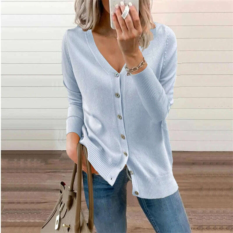 2024 Autumn/Winter Amazon Wish Women's Button Long Sleeve Cardigan Women's Knitted Sweater Jacket - KIMLUD
