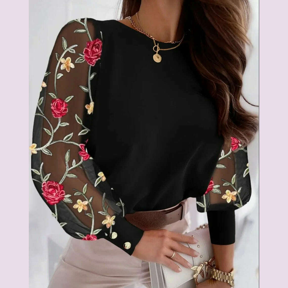 2024 Fashion V-neck Long Sleeve Lace Women Blouse Autumn Hollow Out Elegant Tops Office Lady Vintage Shirt Blouses Women Blouse - KIMLUD