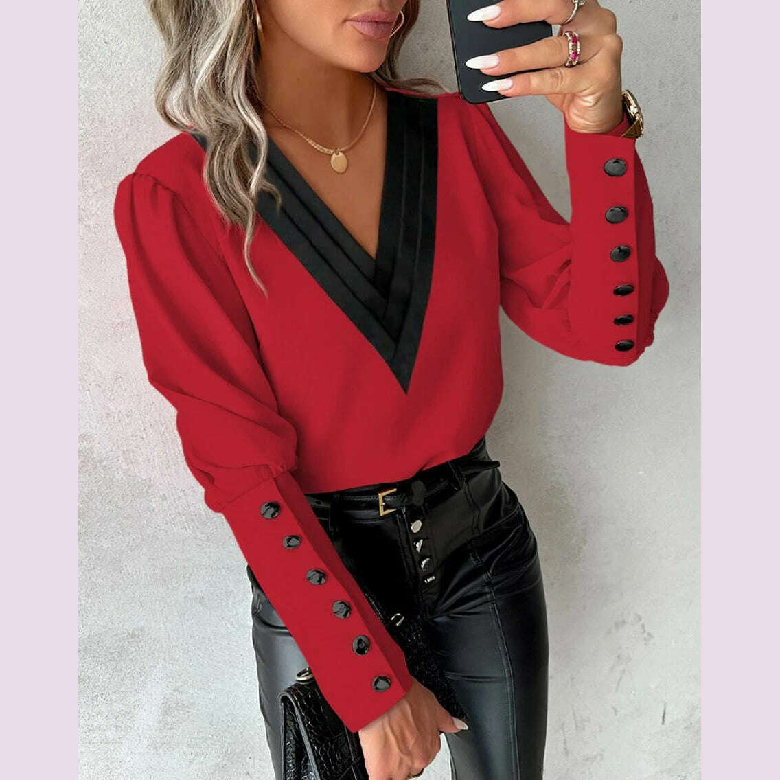 2024 Fashion V-neck Long Sleeve Lace Women Blouse Autumn Hollow Out Elegant Tops Office Lady Vintage Shirt Blouses Women Blouse - KIMLUD