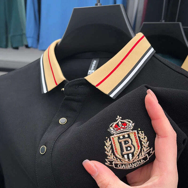 2024 High End Brand Men's Spring New Exquisite Embroidered Silk Polo Shirt Trend Casual Comfortable Lapel T-Shirt Top Men's Wear - KIMLUD