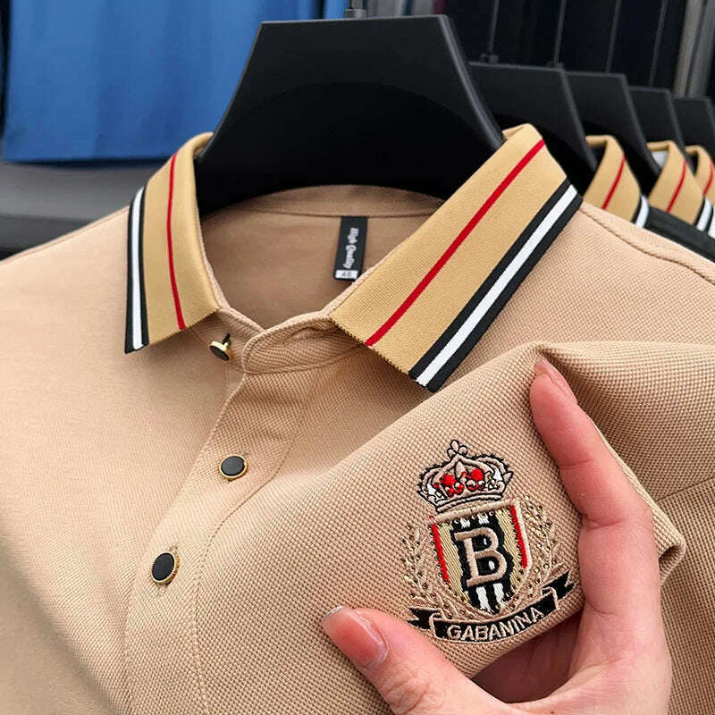 2024 High End Brand Men's Spring New Exquisite Embroidered Silk Polo Shirt Trend Casual Comfortable Lapel T-Shirt Top Men's Wear - KIMLUD