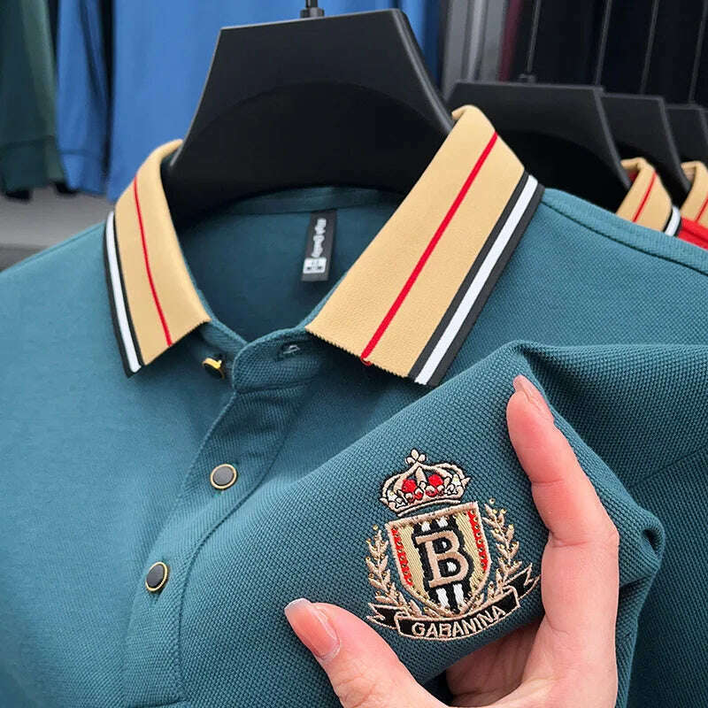 2024 High End Brand Men's Spring New Exquisite Embroidered Silk Polo Shirt Trend Casual Comfortable Lapel T-Shirt Top Men's Wear - KIMLUD