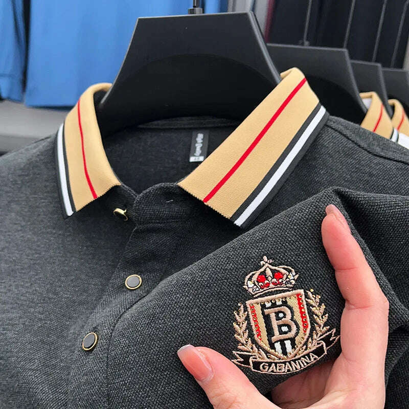 2024 High End Brand Men's Spring New Exquisite Embroidered Silk Polo Shirt Trend Casual Comfortable Lapel T-Shirt Top Men's Wear - KIMLUD