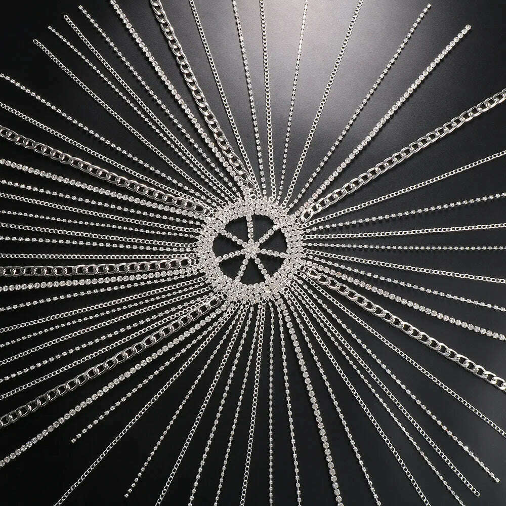 2024 Hip Hop Rhinestone Wig Head Chain Women Men Cuban Link Tassel Headband Chain Headpiece Dance Hair Accessories Party Gift - KIMLUD