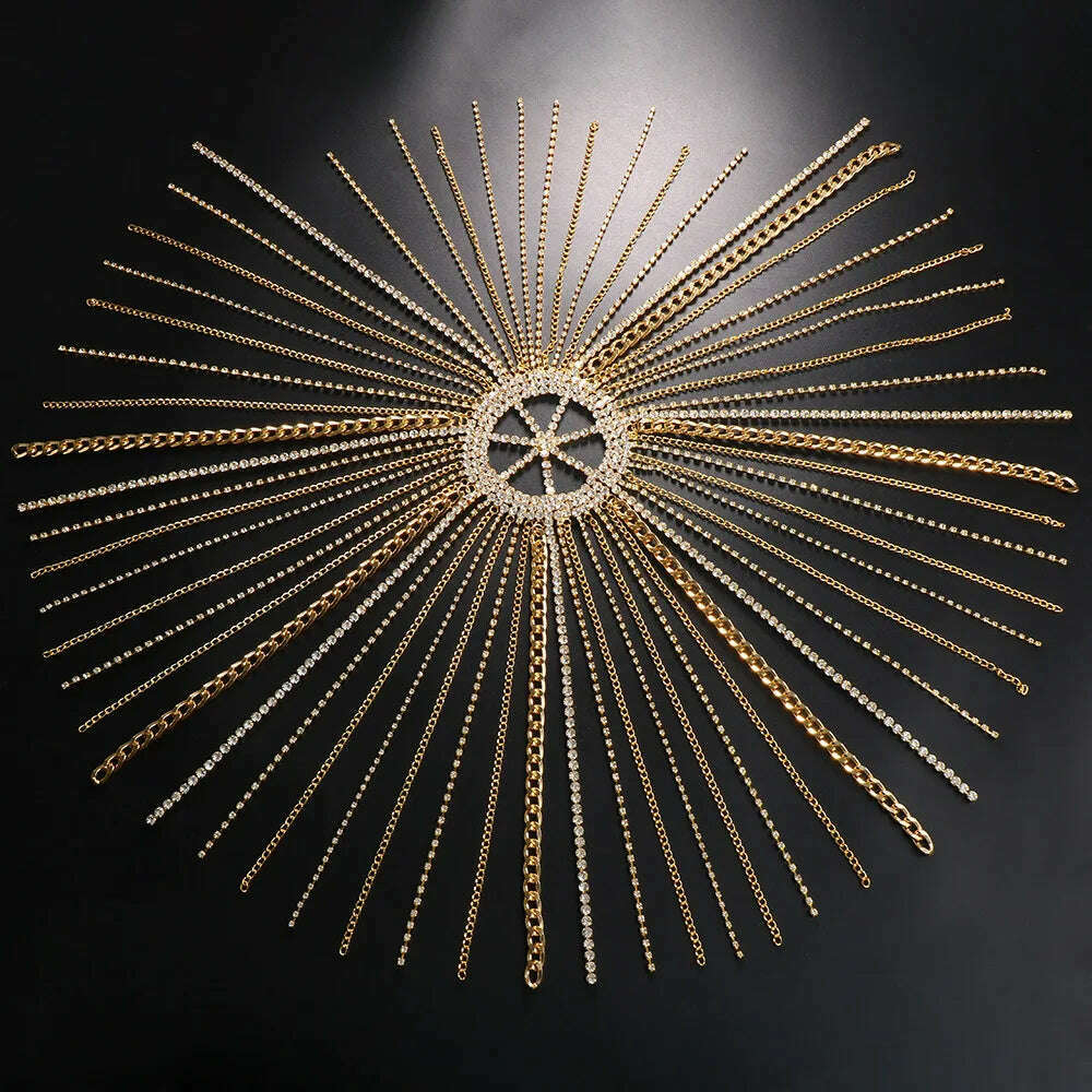 2024 Hip Hop Rhinestone Wig Head Chain Women Men Cuban Link Tassel Headband Chain Headpiece Dance Hair Accessories Party Gift - KIMLUD