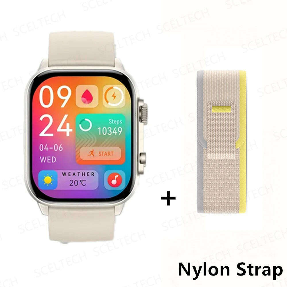 KIMLUD, 2024 HK9 Pro MAX Smart Watch 9 Mens Women AMOLED HD Screen Heart Rate Blood Pressure NFC Bluetooth Call Smartwatch For Sport, WhiteHY-YellowYJ, KIMLUD Womens Clothes