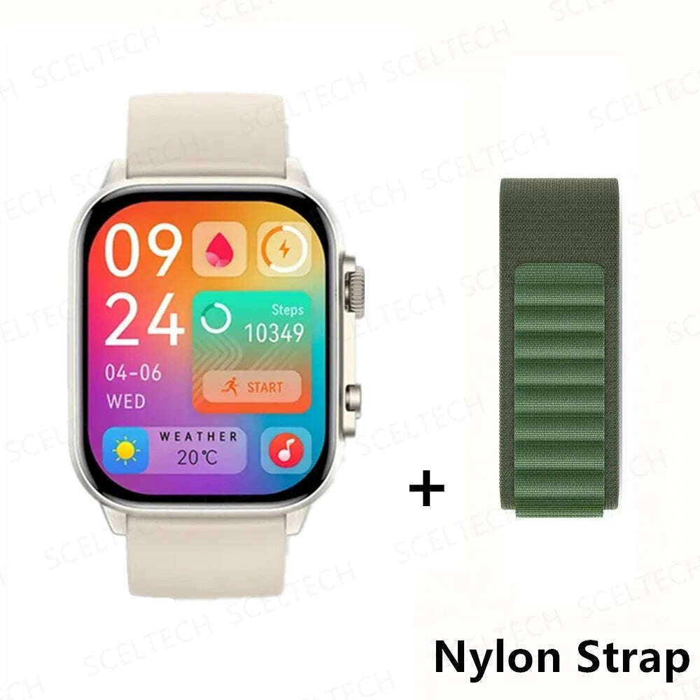 KIMLUD, 2024 HK9 Pro MAX Smart Watch 9 Mens Women AMOLED HD Screen Heart Rate Blood Pressure NFC Bluetooth Call Smartwatch For Sport, WhiteHY-GreenGS, KIMLUD Womens Clothes