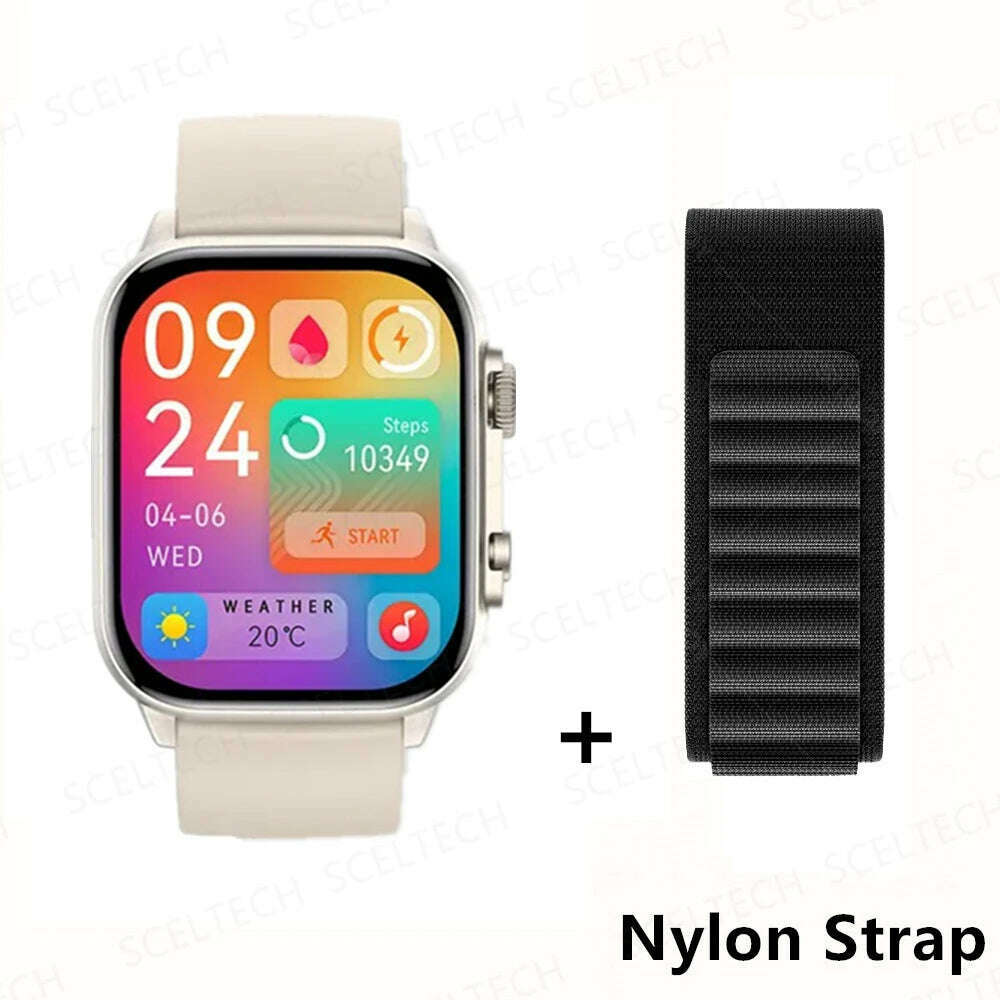 KIMLUD, 2024 HK9 Pro MAX Smart Watch 9 Mens Women AMOLED HD Screen Heart Rate Blood Pressure NFC Bluetooth Call Smartwatch For Sport, WhiteHY-BlackGS, KIMLUD Womens Clothes
