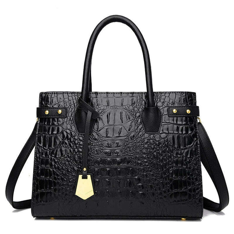 KIMLUD, 2024 Luxury Leather Handbag For Women New Ladies Crocodile Pattern Shoulder Crossbody Bag Large Capacity Shopper Casual Tote Sac, Black, KIMLUD APPAREL - Womens Clothes