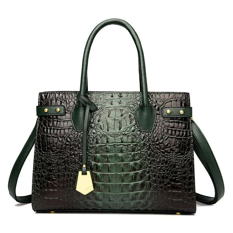 KIMLUD, 2024 Luxury Leather Handbag For Women New Ladies Crocodile Pattern Shoulder Crossbody Bag Large Capacity Shopper Casual Tote Sac, Green, KIMLUD APPAREL - Womens Clothes