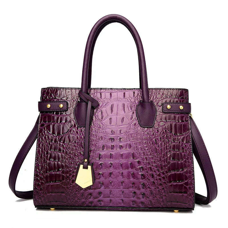 KIMLUD, 2024 Luxury Leather Handbag For Women New Ladies Crocodile Pattern Shoulder Crossbody Bag Large Capacity Shopper Casual Tote Sac, Purple, KIMLUD APPAREL - Womens Clothes