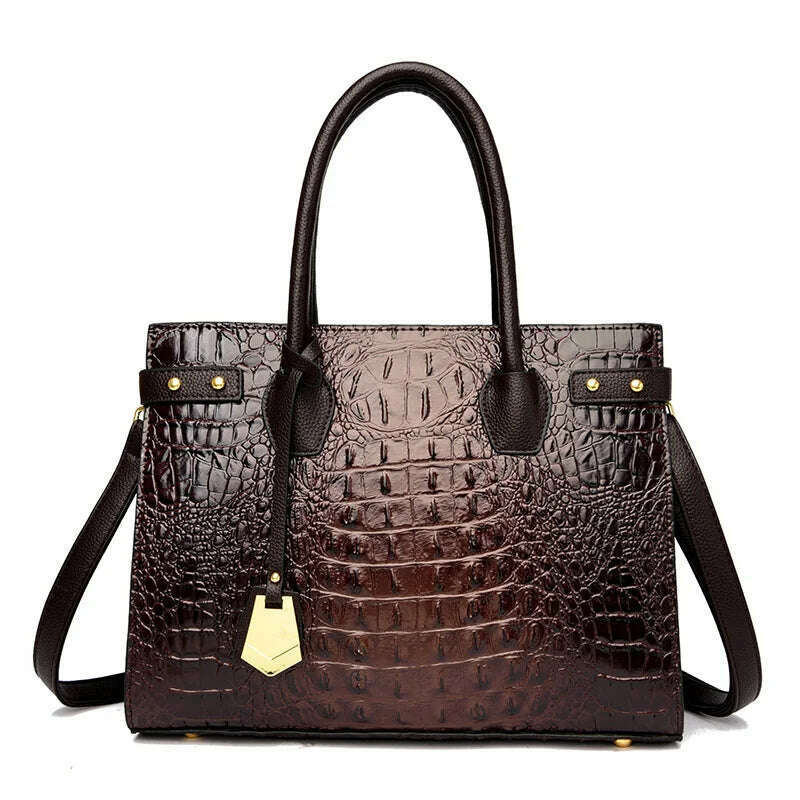 KIMLUD, 2024 Luxury Leather Handbag For Women New Ladies Crocodile Pattern Shoulder Crossbody Bag Large Capacity Shopper Casual Tote Sac, Brown, KIMLUD APPAREL - Womens Clothes