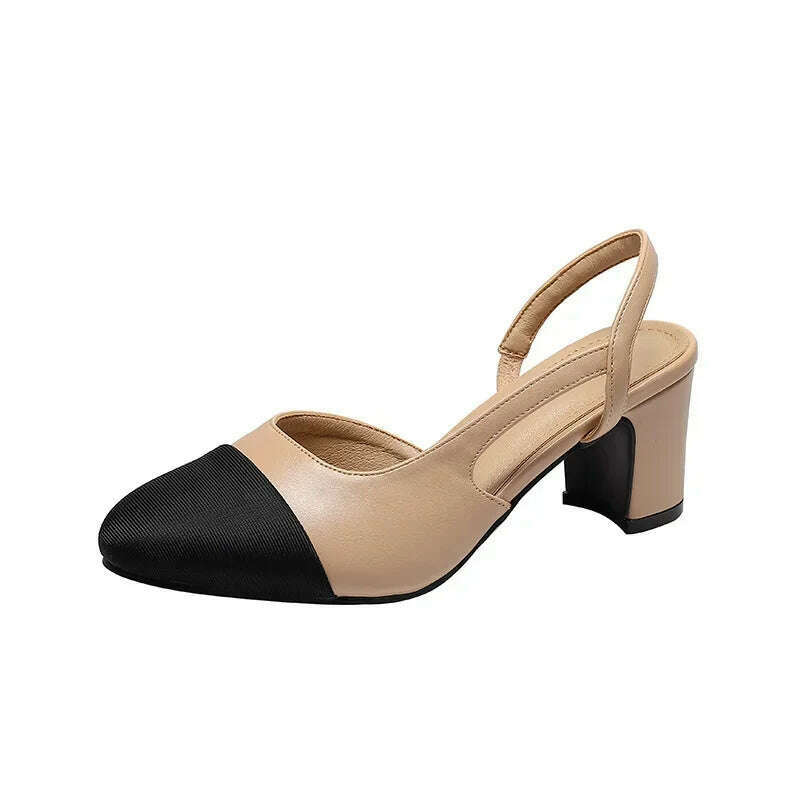 KIMLUD, 2024 Luxury Woman Flat Sandal Dress Shoes High Heels Retro Closed Square Toe Mules Shoes Girls Wedding Shoe Casual Flat Shoes, Apricot high heel / 39, KIMLUD APPAREL - Womens Clothes
