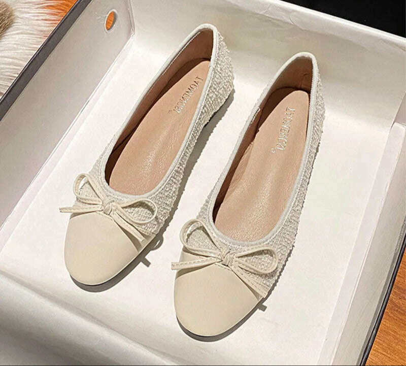 KIMLUD, 2024 Luxury Woman Flat Sandal Dress Shoes High Heels Retro Closed Square Toe Mules Shoes Girls Wedding Shoe Casual Flat Shoes, Beige bow / 42, KIMLUD APPAREL - Womens Clothes
