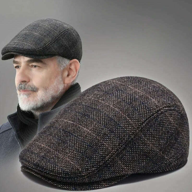 2024 Men's Cotton Plaid Berets Caps for Men Women Middle-Aged Autumn Winter Hats Boina Herringbone Newsboy Baker Tweed Boy Hat - KIMLUD