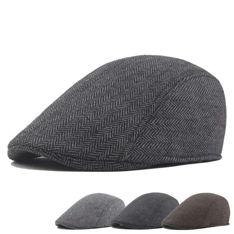 2024 Men's Cotton Plaid Berets Caps for Men Women Middle-Aged Autumn Winter Hats Boina Herringbone Newsboy Baker Tweed Boy Hat - KIMLUD