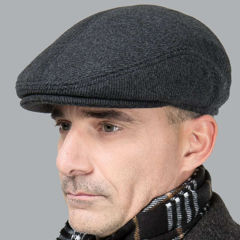 2024 Men's Cotton Plaid Berets Caps for Men Women Middle-Aged Autumn Winter Hats Boina Herringbone Newsboy Baker Tweed Boy Hat - KIMLUD
