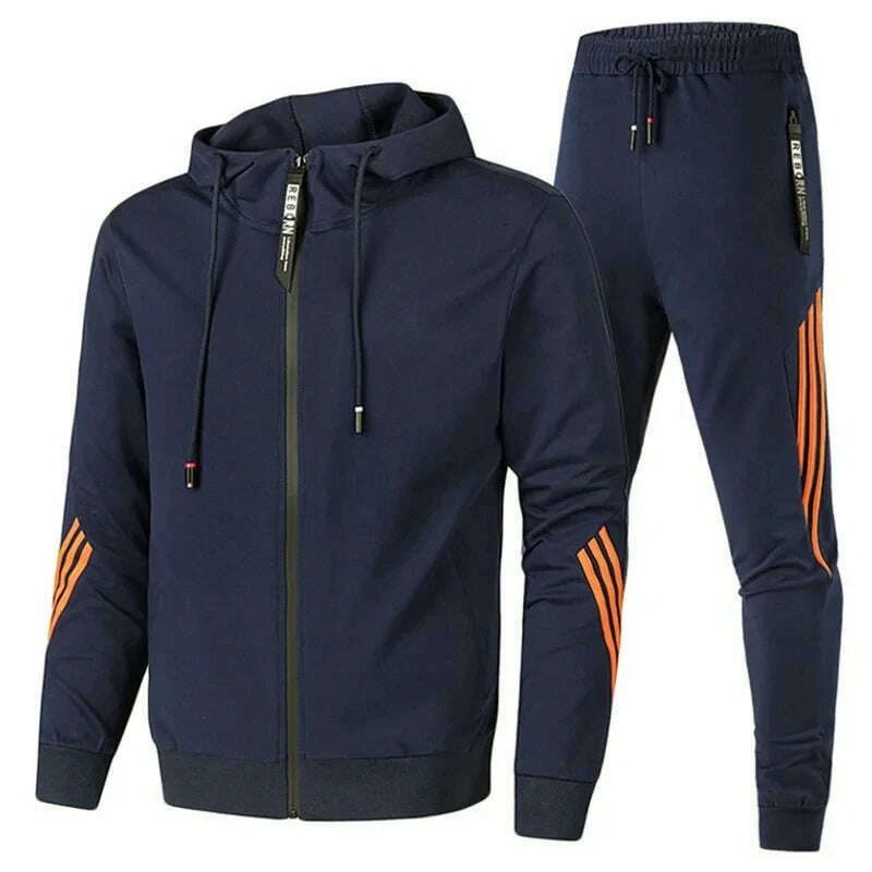 2024 Men's Hoodie + Pants Two-piece Set Solid Color Hoodie Jacket Sports Zipper Sportswear Sports Jogging Men's Fitness Clothing - KIMLUD