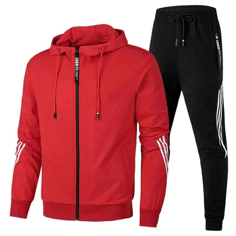 2024 Men's Hoodie + Pants Two-piece Set Solid Color Hoodie Jacket Sports Zipper Sportswear Sports Jogging Men's Fitness Clothing - KIMLUD